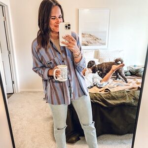 BDG Blue and Purple Striped Button-Down Shirt